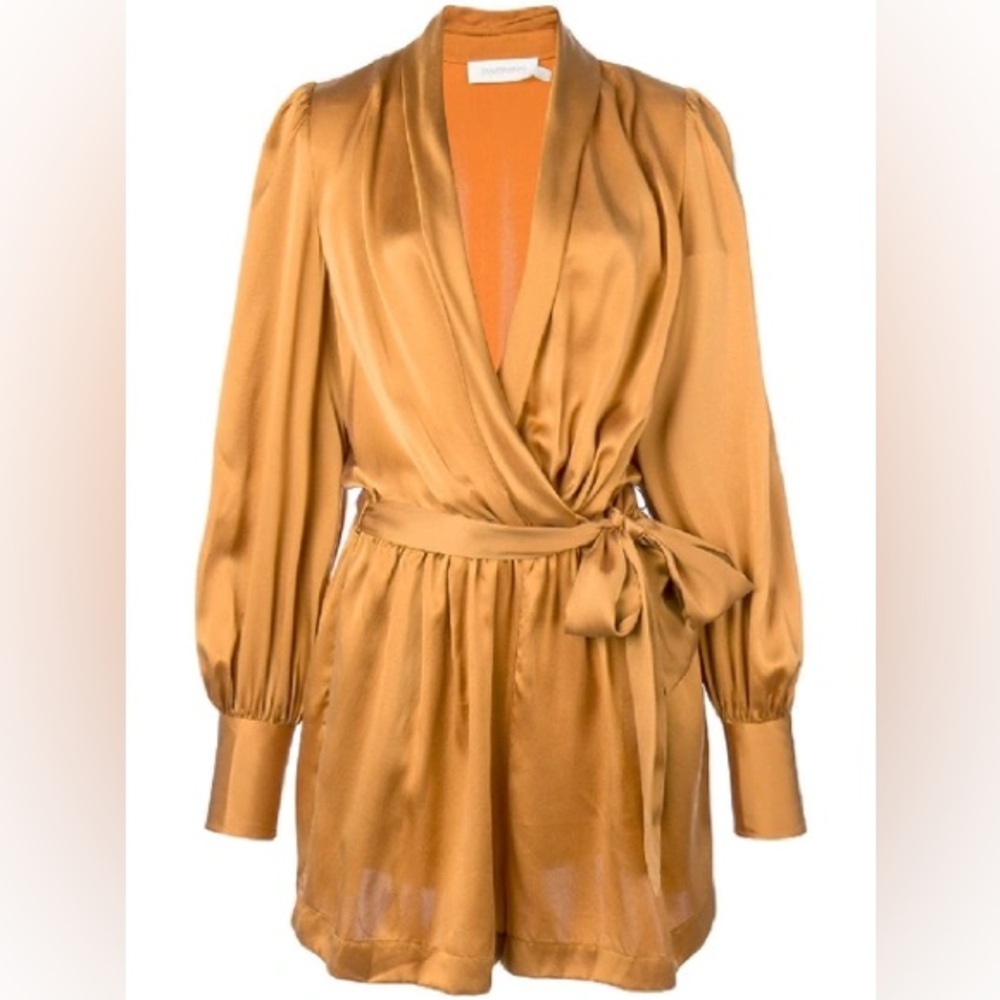 Zimmermann silk satin wrap playsuit